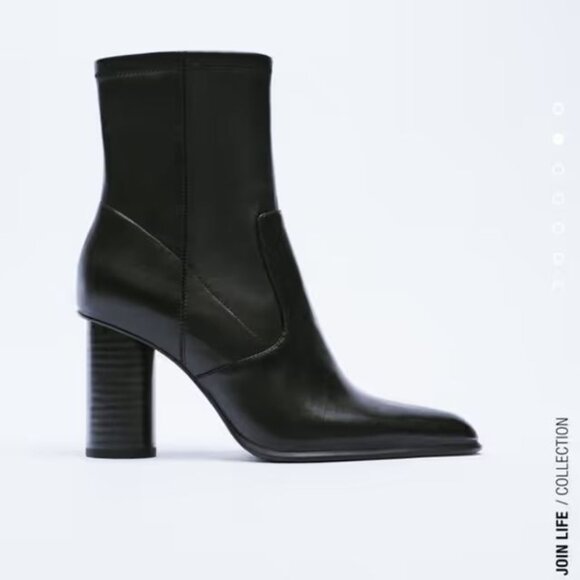 Zara Black Heeled Ankle Booties - Picture 1 of 8